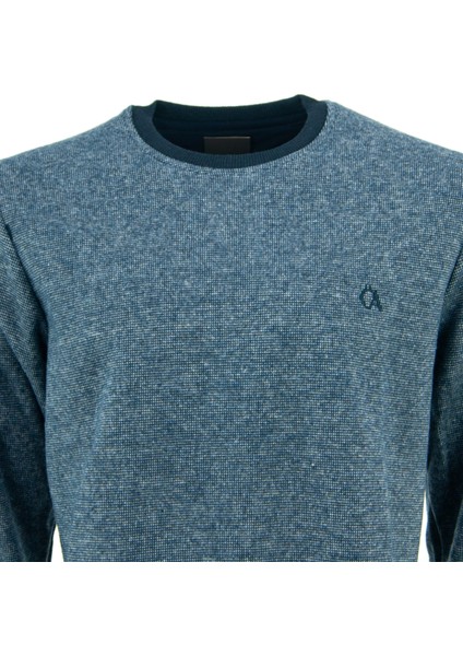 Erkek Kışlık Düğmeli Bisiklet Yaka Armalı Uzun Kollu Kırçıllı Rahat Kesim Likralı Şardonlu Pamuklu Dokuma Kazak