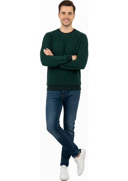 Erkek Kışlık Düğmeli Bisiklet Yaka Armalı Uzun Kollu Kırçıllı Rahat Kesim Likralı Şardonlu Pamuklu Dokuma Kazak