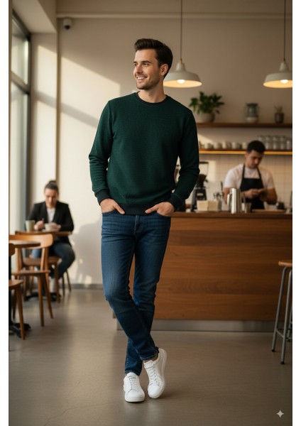 Erkek Kışlık Düğmeli Bisiklet Yaka Armalı Uzun Kollu Kırçıllı Rahat Kesim Likralı Şardonlu Pamuklu Dokuma Kazak fırsatları