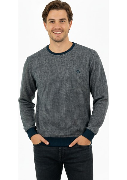 Erkek Kışlık Düğmeli Bisiklet Yaka Armalı Uzun Kollu Kırçıllı Rahat Kesim Likralı Şardonlu Pamuklu Dokuma Kazak