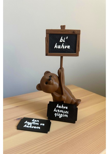 Mottolu Sevimli Ayıcık 3lü Set, Kahve Köşesi Kahve Sunum Yanı 14CM Bioplastik fiyatları