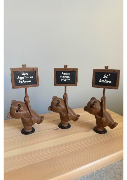 Mottolu Sevimli Ayıcık 3lü Set, Kahve Köşesi Kahve Sunum Yanı 14CM Bioplastik modelleri