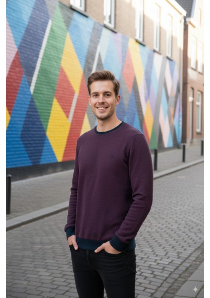 Erkek Kışlık Düğmeli Bisiklet Yaka Armalı Uzun Kollu Kırçıllı Rahat Kesim Likralı Şardonlu Pamuklu Dokuma Kazak modelleri