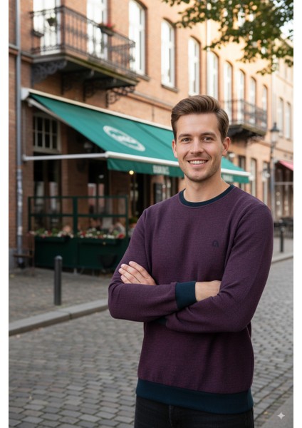 Erkek Kışlık Düğmeli Bisiklet Yaka Armalı Uzun Kollu Kırçıllı Rahat Kesim Likralı Şardonlu Pamuklu Dokuma Kazak fırsatları