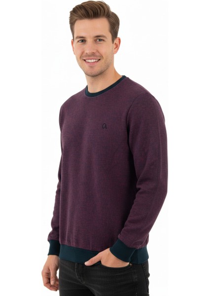 Erkek Kışlık Düğmeli Bisiklet Yaka Armalı Uzun Kollu Kırçıllı Rahat Kesim Likralı Şardonlu Pamuklu Dokuma Kazak indirimleri