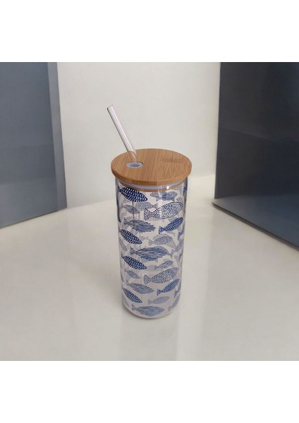 Bambu Kapaklı Cam Pipetli Kupa 650 ml | M4