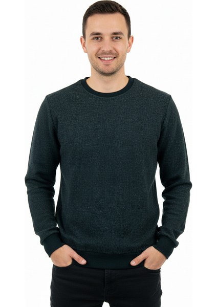 Erkek Kışlık Düğmeli Bisiklet Yaka Armalı Uzun Kollu Kırçıllı Rahat Kesim Likralı Şardonlu Pamuklu Dokuma Kazak