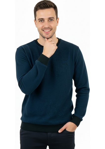 Erkek Kışlık Düğmeli Bisiklet Yaka Armalı Uzun Kollu Kırçıllı Rahat Kesim Likralı Şardonlu Pamuklu Dokuma Kazak fırsatları