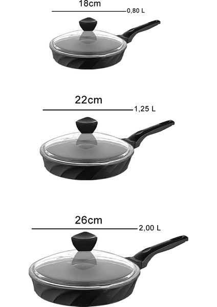 Vento 6 Parça Döküm Cam Kapaklı Tava 18-22-26 cm indirimleri