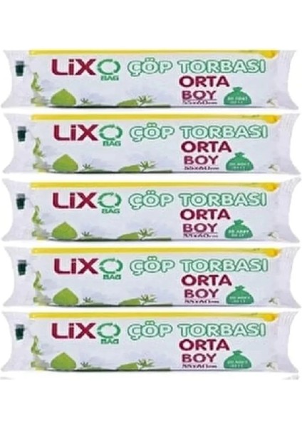 Orta Boy Çöp Torbası 55 x 60 cm 20 Li Rulo x 5 Paket = 100 Adet (Mavi)