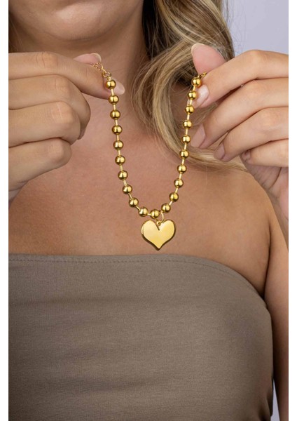 Top Zincirli Kalp Figürlü Altın Kaplama Çelik Kadın Bileklik