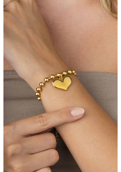 Top Zincirli Kalp Figürlü Altın Kaplama Çelik Kadın Bileklik fiyatları