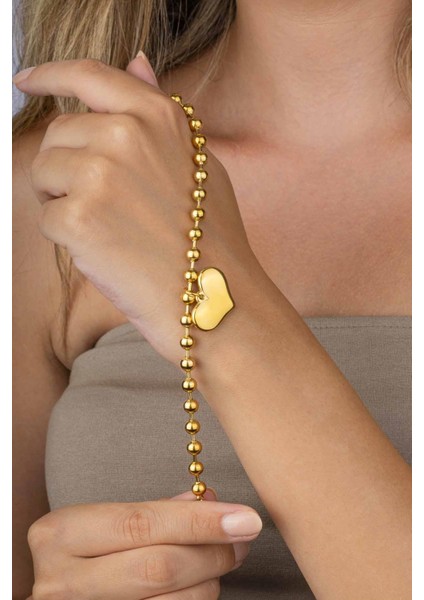 Top Zincirli Kalp Figürlü Altın Kaplama Çelik Kadın Bileklik modelleri