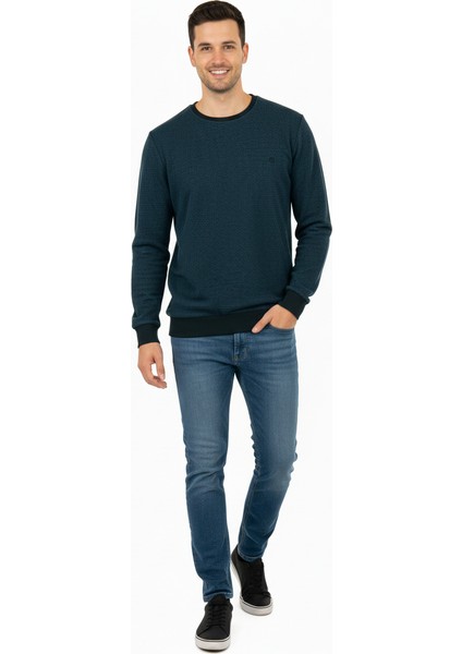 Erkek Kışlık Düğmeli Bisiklet Yaka Armalı Uzun Kollu Kırçıllı Rahat Kesim Likralı Şardonlu Pamuklu Dokuma Kazak