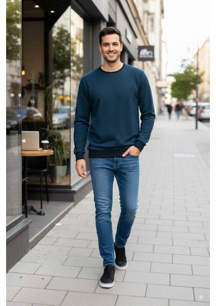 Erkek Kışlık Düğmeli Bisiklet Yaka Armalı Uzun Kollu Kırçıllı Rahat Kesim Likralı Şardonlu Pamuklu Dokuma Kazak fırsatları