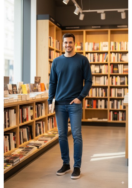 Erkek Kışlık Düğmeli Bisiklet Yaka Armalı Uzun Kollu Kırçıllı Rahat Kesim Likralı Şardonlu Pamuklu Dokuma Kazak indirimleri