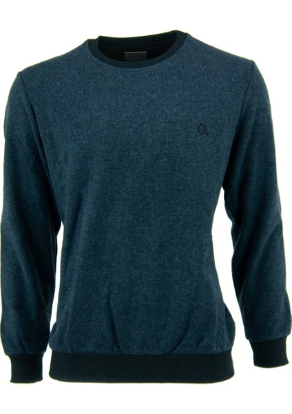 Erkek Kışlık Düğmeli Bisiklet Yaka Armalı Uzun Kollu Kırçıllı Rahat Kesim Likralı Şardonlu Pamuklu Dokuma Kazak