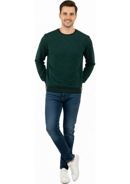 Erkek Kışlık Düğmeli Bisiklet Yaka Armalı Uzun Kollu Kırçıllı Rahat Kesim Likralı Şardonlu Pamuklu Dokuma Kazak indirimleri