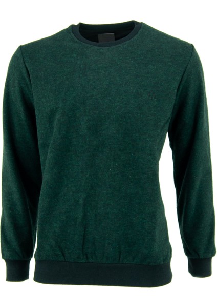 Erkek Kışlık Düğmeli Bisiklet Yaka Armalı Uzun Kollu Kırçıllı Rahat Kesim Likralı Şardonlu Pamuklu Dokuma Kazak