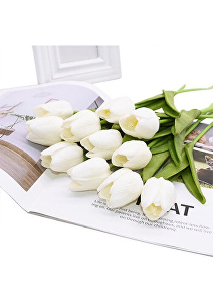 Kokusuz Beyaz Islak Lale Demeti 32 cm Uzun Süreli Dekoratif Çiçek fırsatları