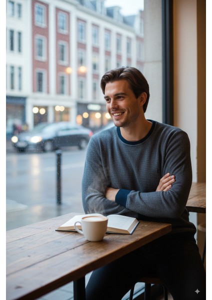 Erkek Kışlık Düğmeli Bisiklet Yaka Armalı Uzun Kollu Kırçıllı Rahat Kesim Likralı Şardonlu Pamuklu Dokuma Kazak fırsatları