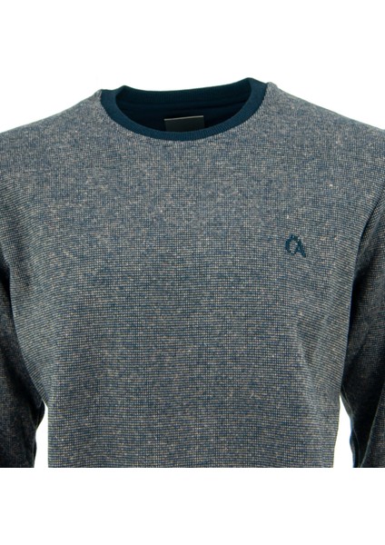 Erkek Kışlık Düğmeli Bisiklet Yaka Armalı Uzun Kollu Kırçıllı Rahat Kesim Likralı Şardonlu Pamuklu Dokuma Kazak