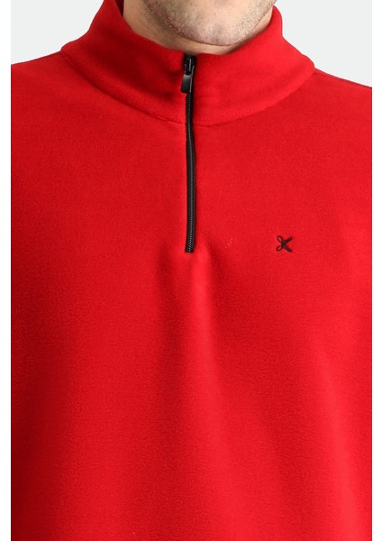 Yarım Fermuarlı Nakışlı Polar Sweatshirt