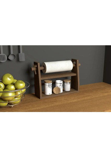 Ahşap Baharatlık Rulo Havlu Standı Tezgah Üstü Düzenleyici Ahşap Raf Baharatlık