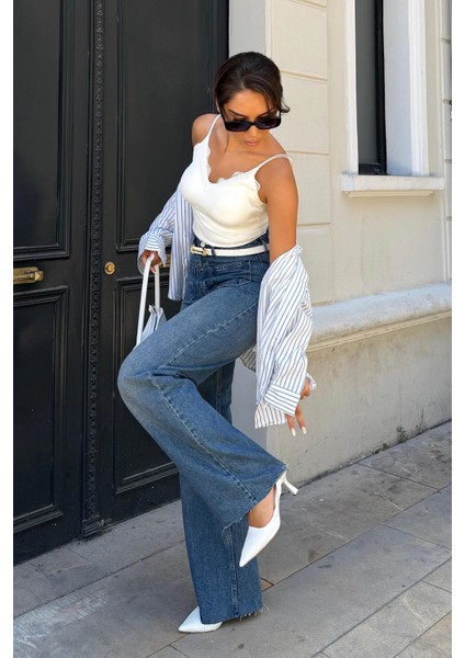 Koyu Mavi Ön Cepli Kadın Jean Pantolon MG2500 modelleri