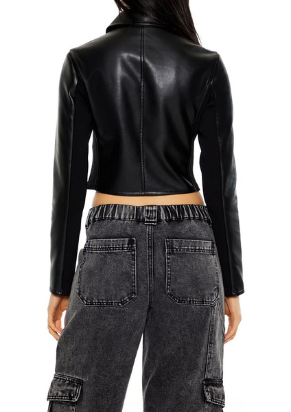 Suni Deri Crop Ceket modelleri