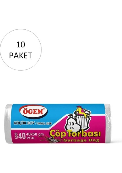 Küçük Boy Çöp Torbası 40 x 50 cm 40 Lı Rulo x 10 Paket = 400 Adet (Şeffaf)