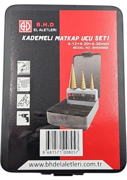 B.h.d BHD000805 4-12 4-20 4-30MM Kademeli Matkap Ucu Seti indirimleri