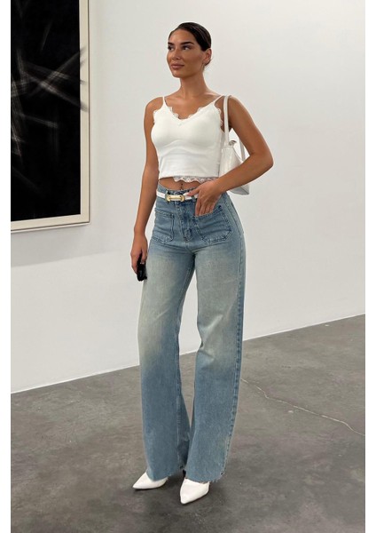 Açık Mavi Ön Cepli Kadın Jean Pantolon MG2500