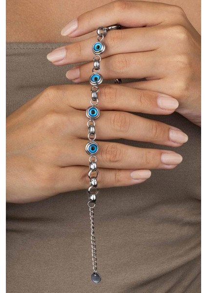 Göz Geçişli Beyaz Altın Kaplama Çelik Kadın Bileklik