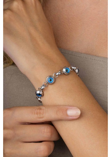 Göz Geçişli Beyaz Altın Kaplama Çelik Kadın Bileklik modelleri