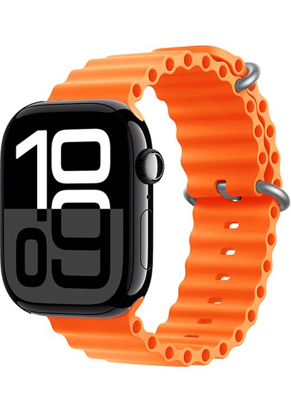 Apple Watch 11 (42MM) Uyumlu Ocean Silikon Kordon-75 Turuncu