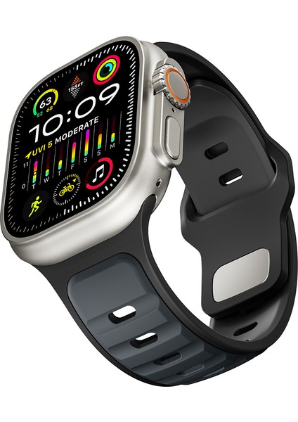 Apple Watch Ultra 3 (49MM) Uyumlu Yeni Tasarım Silikon KORDON-135 Gri-Siyah modelleri