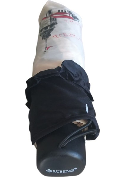 Istanbul Desenli Ruzgara Dayanıklı Manuel Bayan Şemsiyesi Siyah-Bej indirimleri