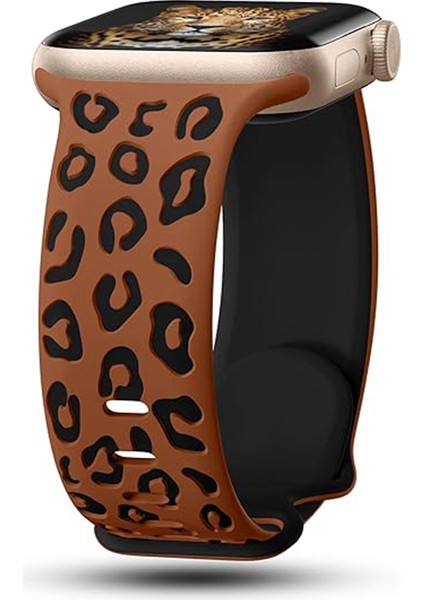 Apple Watch Se 3 (44MM) Uyumlu Desenli Silikon KORDON-140 Kahverengi-Siyah