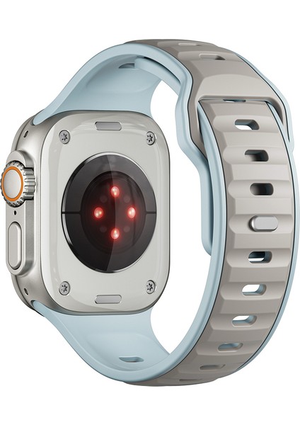 Apple Watch 11 (46MM) Uyumlu Yeni Tasarım Silikon KORDON-135 Açık Mavi-Gri