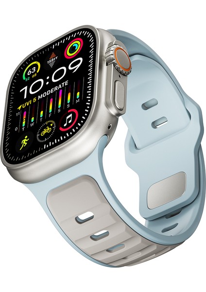 Apple Watch 11 (46MM) Uyumlu Yeni Tasarım Silikon KORDON-135 Açık Mavi-Gri fırsatları