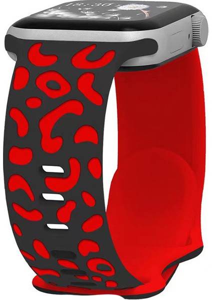 Apple Watch Se 3 (40MM) Uyumlu Desenli Silikon KORDON-140 Siyah-Kırmızı