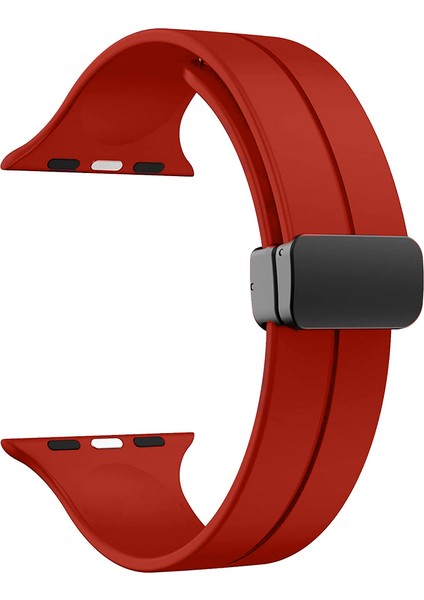 Apple Watch Ultra 3 (49MM) Uyumlu Metal Tokalı Silikon Kordon-84 Kırmızı fiyatları