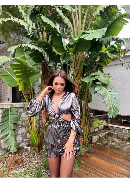 Nice Balon Kol Fırfırlı Tokalı Kadın Elbise fırsatları