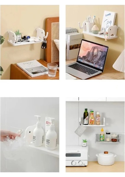 Fil Figürlü Duvara Yapışan Raf – Banyo & Mutfak Düzenleyici, Su Geçirmez Pratik Organizer indirimleri