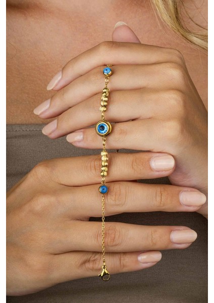 Göz Figürlü Altın Kaplama Çelik Kadın Bileklik