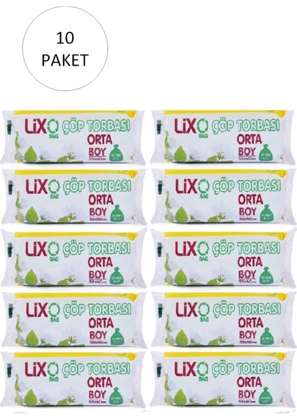 Orta Boy Çöp Torbası 55 x 60 cm 20 Li Rulo x 10 Paket = 200 Adet (Mavi)