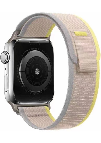 Apple Watch Ultra 3 (49MM) Uyumlu Cırt Cırtlı Hasır Kordon-77 Beyaz-Sarı