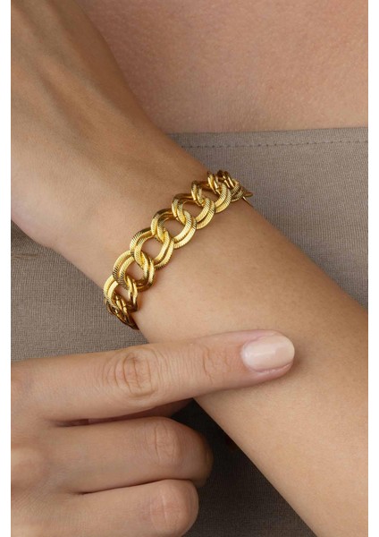 Altın Kaplama Saman Yolu Kadın Çelik Bileklik