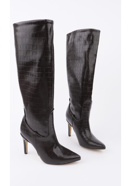 Clarissa Sivri Burun Kroko Desenli Ince Topuklu Kadın Çizme fırsatları